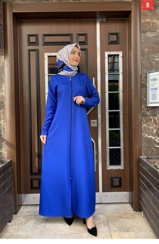 Fermuarlı Ferace Saks Mavisi