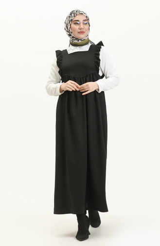 فستان بدون أكمام بهدب 3043-03 أسود 3043-03