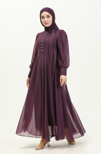 Plum Hijab Evening Dress 14034