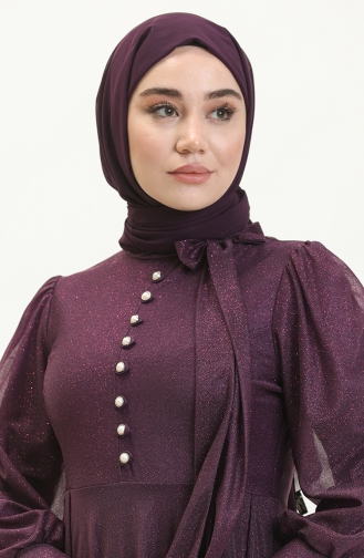 Plum Hijab Evening Dress 14034