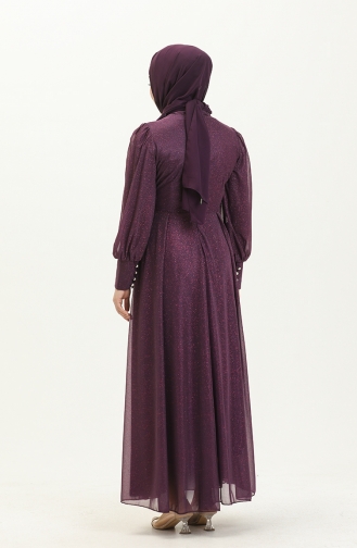 Plum Hijab Evening Dress 14034