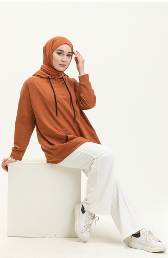 Kapüşonlu Sweatshirt 3047-03 Taba