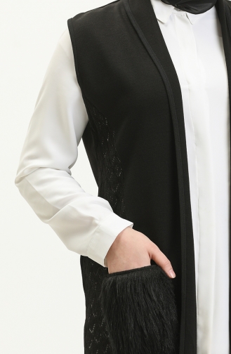 Lace Detailed Pocket Vest 1087-01 Black 1087-01