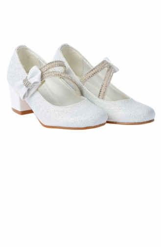 Kiko 750 Simli Günlük Kız Çocuk 4 Cm Topuk Babet Ayakkabı Beyaz
