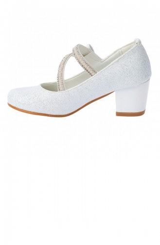 Kiko 750 Simli Günlük Kız Çocuk 4 Cm Topuk Babet Ayakkabı Beyaz