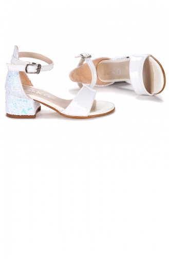 Kiko 768 Ayna Çam Günlük Kız Çocuk 3 Cm Topuk Sandalet Ayakkabı Beyaz