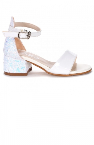 Kiko 768 Ayna Çam Günlük Kız Çocuk 3 Cm Topuk Sandalet Ayakkabı Beyaz