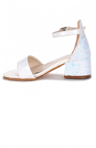 Kiko 768 Ayna Çam Günlük Kız Çocuk 3 Cm Topuk Sandalet Ayakkabı Beyaz