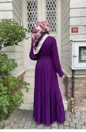 Düğmeli Tesettür Elbise Mor