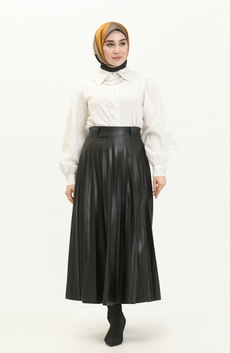 Pleated Leather Skirt 202215ETK-01 Black 10202215ETK-01