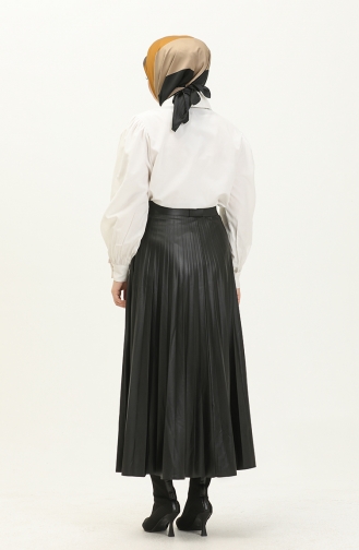 Pleated Leather Skirt 202215ETK-01 Black 10202215ETK-01