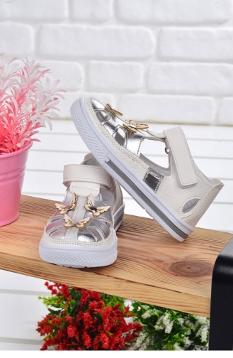 Kiko Şb 2217 22 Orto Pedik Kız Çocuk Bebe Ayakkabı Sandalet Beyaz Gümüş