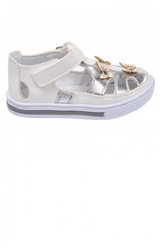 Kiko Şb 2217 22 Orto Pedik Kız Çocuk Bebe Ayakkabı Sandalet Beyaz Gümüş