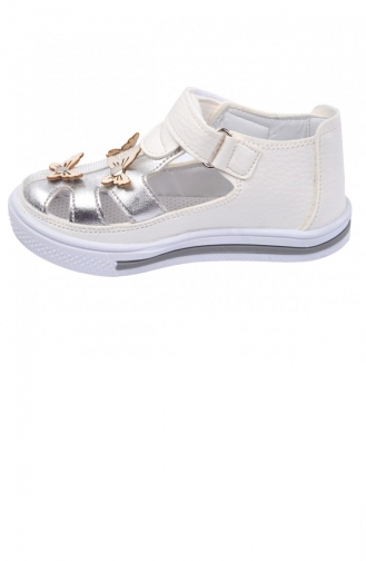 Kiko Şb 2217 22 Orto Pedik Kız Çocuk Bebe Ayakkabı Sandalet Beyaz Gümüş