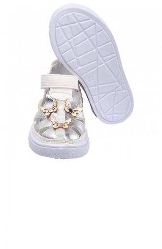 Kiko Şb 2217 22 Orto Pedik Kız Çocuk Bebe Ayakkabı Sandalet Beyaz Gümüş
