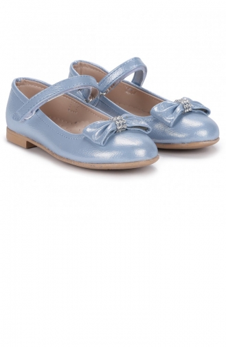Kiko Kids Pmk 501 Vakko Kırma Fiyonklu Kız Çocuk Babet Ayakkabı Saks Mavisi