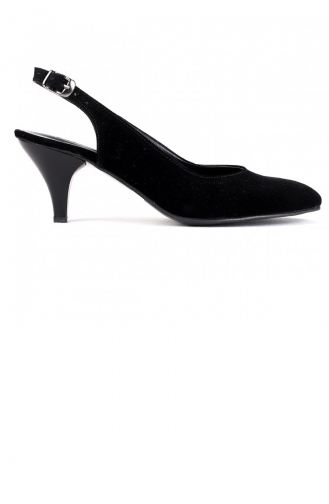 Woggo 1990 012 Süet 6 Cm Topuk Sandalet Kadın Ayakkabı Siyah