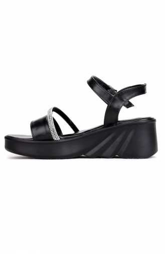 Woggo Elmnt 700 Günlük 6 Cm Yüksek Topuk Taşlı Kadın Sandalet Ayakkabı Siyah