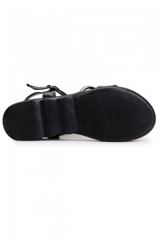 Woggo Elmnt 700 Günlük 6 Cm Yüksek Topuk Taşlı Kadın Sandalet Ayakkabı Siyah