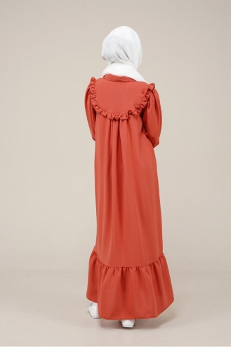 Genç Kız Gömlek Yaka Düğmeli Boydan Elbise Kiremit