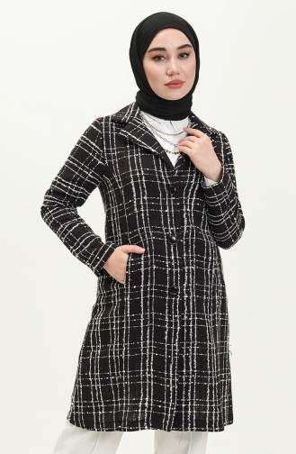 Veste Longue à Motifs 1037-01 Noir Plum 1037-01