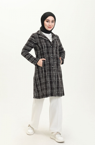 Patterned Long Jacket 1037-01 Black Plum 1037-01