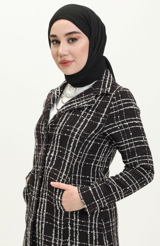 Veste Longue à Motifs 1037-01 Noir Plum 1037-01