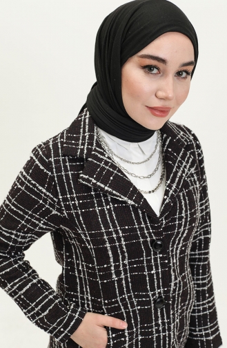 Veste Longue à Motifs 1037-01 Noir Plum 1037-01