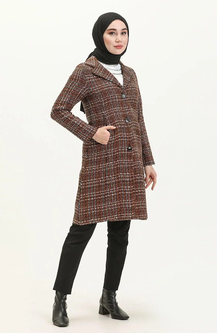 Patterned Long Jacket 1037-02 Orange 1037-02
