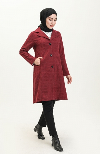 Desenli Uzun Ceket 1037-03 Bordo