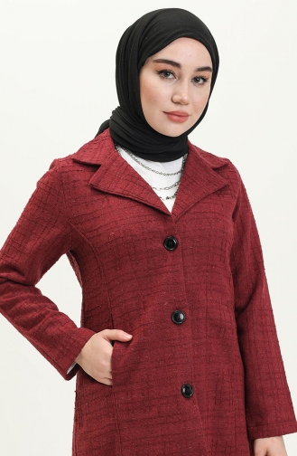 Desenli Uzun Ceket 1037-03 Bordo