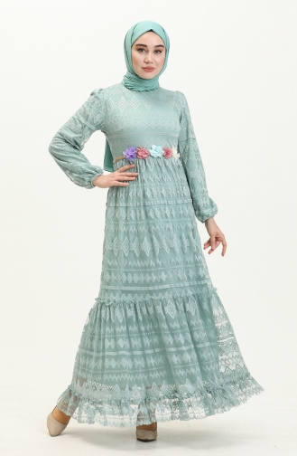 Kemeri Çiçekli Elbise Mint 10241