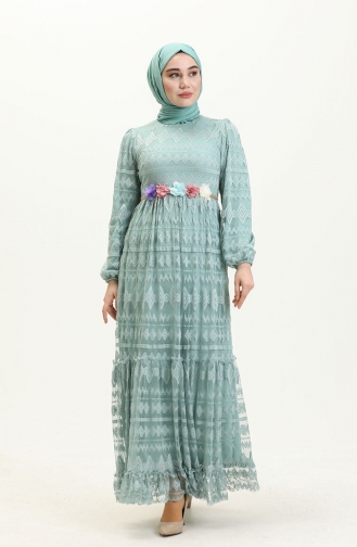 Kemeri Çiçekli Elbise Mint 10241