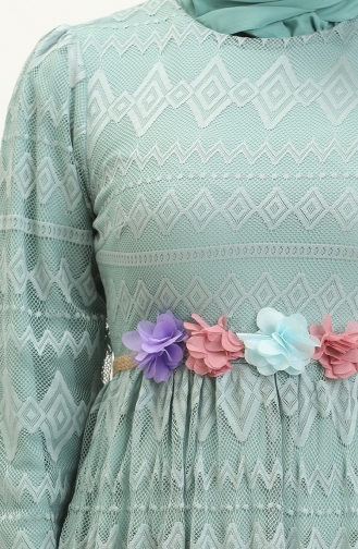 Kemeri Çiçekli Elbise Mint 10241