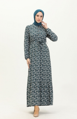 Floral Print Dress 4066-08 Petrol 4066-08