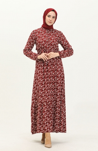 Floral Print Dress 4066-09 Claret Red 4066-09