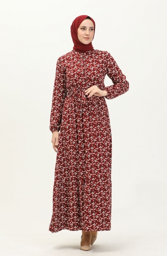 Floral Print Dress 4066-09 Claret Red 4066-09