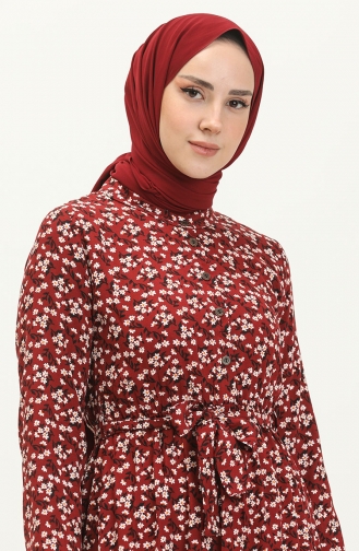 Çiçek Desenli Elbise 4066-09 Bordo