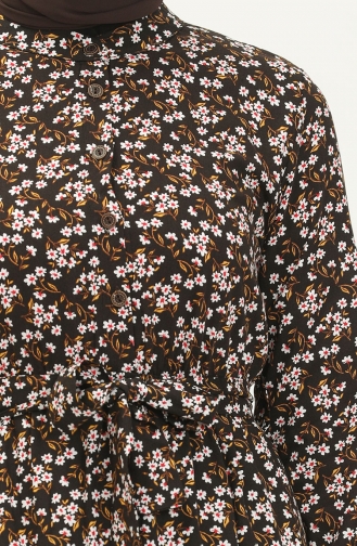 Çiçek Desenli Elbise 4066-10 Siyah Sarı