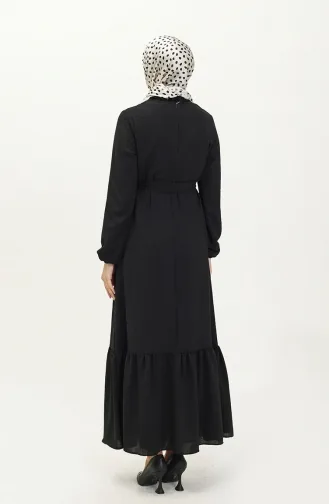 Robe Ceinturé à la Taille Jupe Plissée 2023-01 Noir 2023-01
