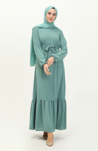 Robe Ceinturé à la Taille Jupe Plissée 2023-02 Vert Noisette 2023-02