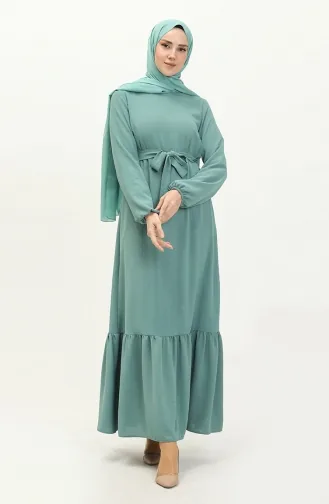 Robe Ceinturé à la Taille Jupe Plissée 2023-02 Vert Noisette 2023-02