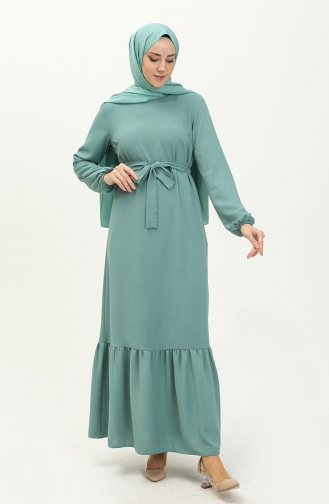 Robe Ceinturé à la Taille Jupe Plissée 2023-02 Vert Noisette 2023-02