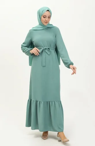 Robe Ceinturé à la Taille Jupe Plissée 2023-02 Vert Noisette 2023-02