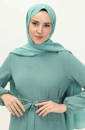 Robe Ceinturé à la Taille Jupe Plissée 2023-02 Vert Noisette 2023-02