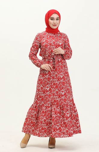 Robe à Motifs Jupe Plissée 2062-06 Rouge 2062-06