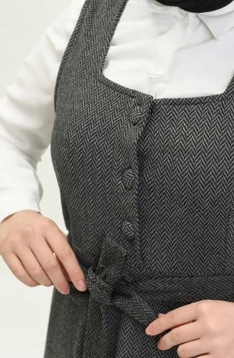 Fischgrätmuster ärmelloses Kleid 7130-08 Rauchgrau 7130-08