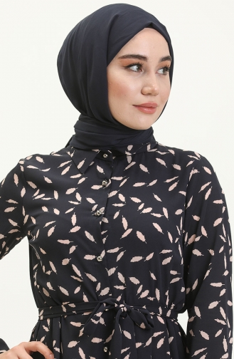 Längelang-geknöpftes Kleid mit Gürtel 60250-02 Dunkelblau 60250-02