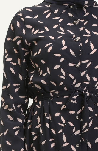 Längelang-geknöpftes Kleid mit Gürtel 60250-02 Dunkelblau 60250-02