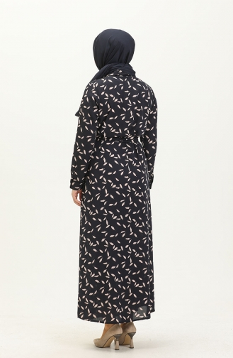 Längelang-geknöpftes Kleid mit Gürtel 60250-02 Dunkelblau 60250-02
